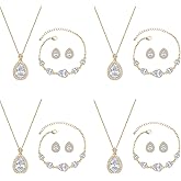 SPRJF Bridesmaid Jewelry Set for Women,18K Gold & Silver & Rose Gold Pendant Necklace Earrings Bracelet Set,Dainty Gift for Wedding/Proposal/Party/Prom/Anniversary