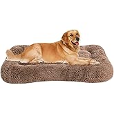 Coohom Deluxe Plush Bed Pet Cushion Crate Mat,Fulffy Comfy Kennel Anti-Slip Washable Pad for Medium Large X-Large Dogs(X-Large, Khaki)