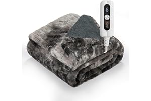 SNUGSUN Heated Throw Blanket Faux Fur & Sherpa, Safe Electric Blanket ETL & FCC Certified, Soft Warm 6 Heating Levels & 4 Hours Auto-Off, Machine Washable, 50"x60" Dark Grey