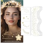 Freckles Face Tattoo, All-in-One Holographic &amp; Gold Glitter, Waterproof and Sweatproof Sparkle Patches, Festival Cute Star Temporary Tattoo (Gold 24pcs)