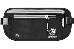 VENTURE 4TH Travel Money Belt - Slim Passport Holder RFID Blocking Travel Pouch to Protect Cash, Credit Cards and Travel Docu