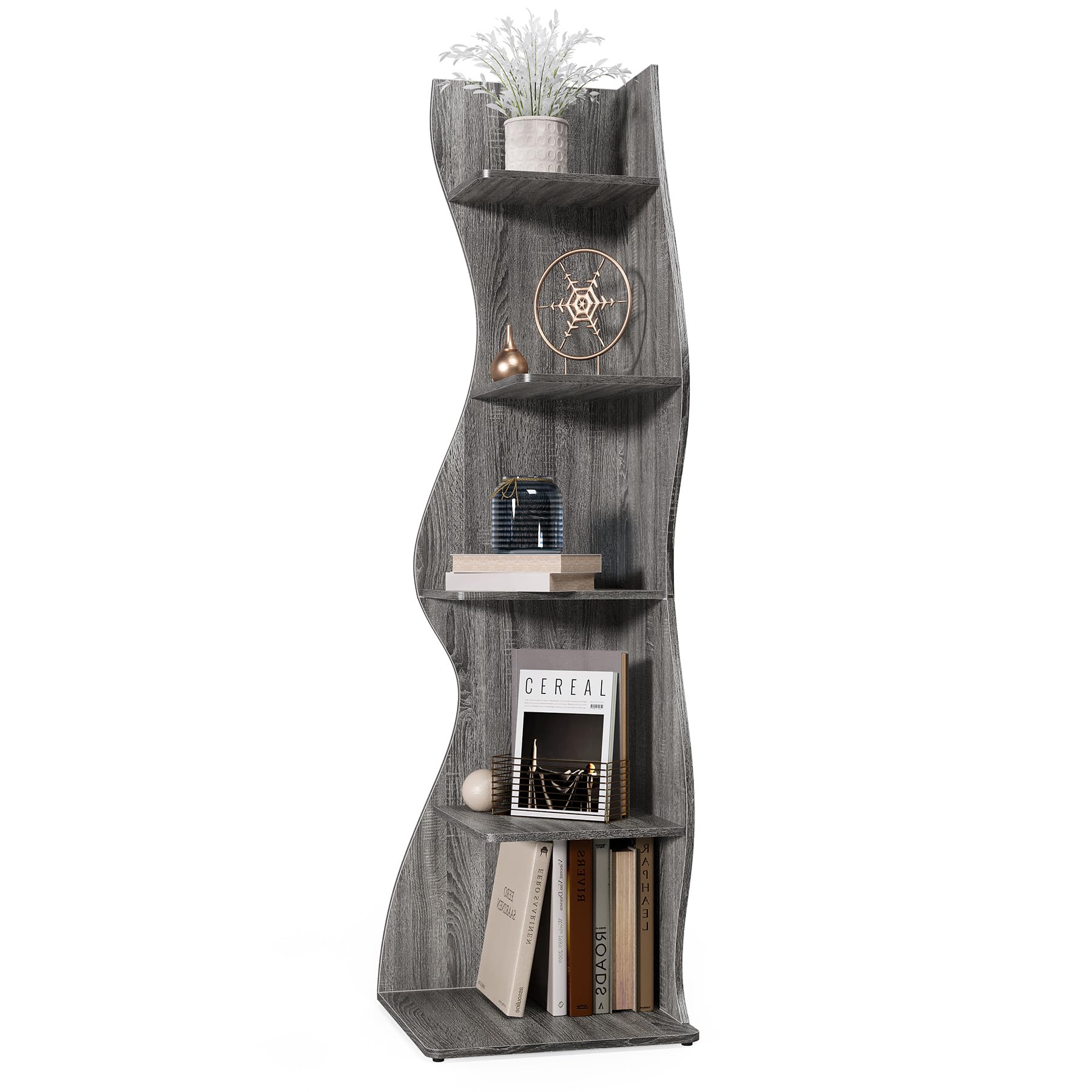 Photo 1 of **NEW BUT SHIPPING DAMAGE SHOWN IN PHOTO**LITTLE TREE Small Corner Shelf, Modern 5-Tier Wall Corner Bookshelf, Stylish Bookcase Storage Rack for Small Space, Living Room, Bedroom