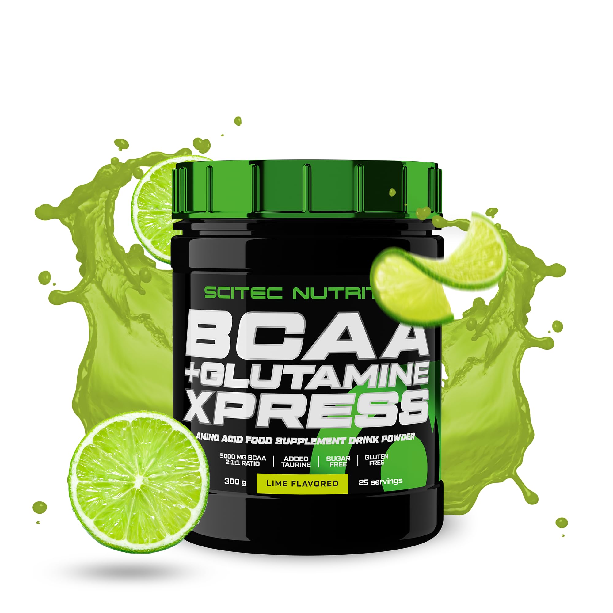 Scitec Nutrition BCAA + Glutamine Xpress – Essential Amino Acid Blend – with 5g 2:1:1 BCAAs – 5g Glutamine – Fortified with Taurine, 300 g, Lime