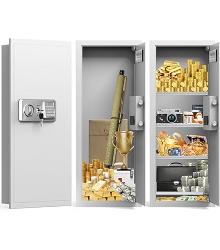 White 33.46" Tall Sturdy Wall Safes Between The Studs 16 Centers Fireproof Wall Safe Removable Shelf Combination Lock Hidden Safe Money Jewelry Passport Documents - View #6