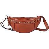 Vilenca Holland Genuine Italian Leather Boho Studded Waist Bag – Stylish & Durable Unisex Travel Fanny Pack for Essentials (Cognac)