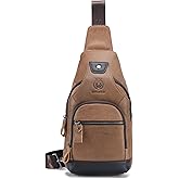 LUKZIJAES Genuine Leather Sling Bag for Men Crossbody Bags Man Shoulder Chest Pack Hiking Casual Daypack Outdoor Travel Backpack (#1-Brown)