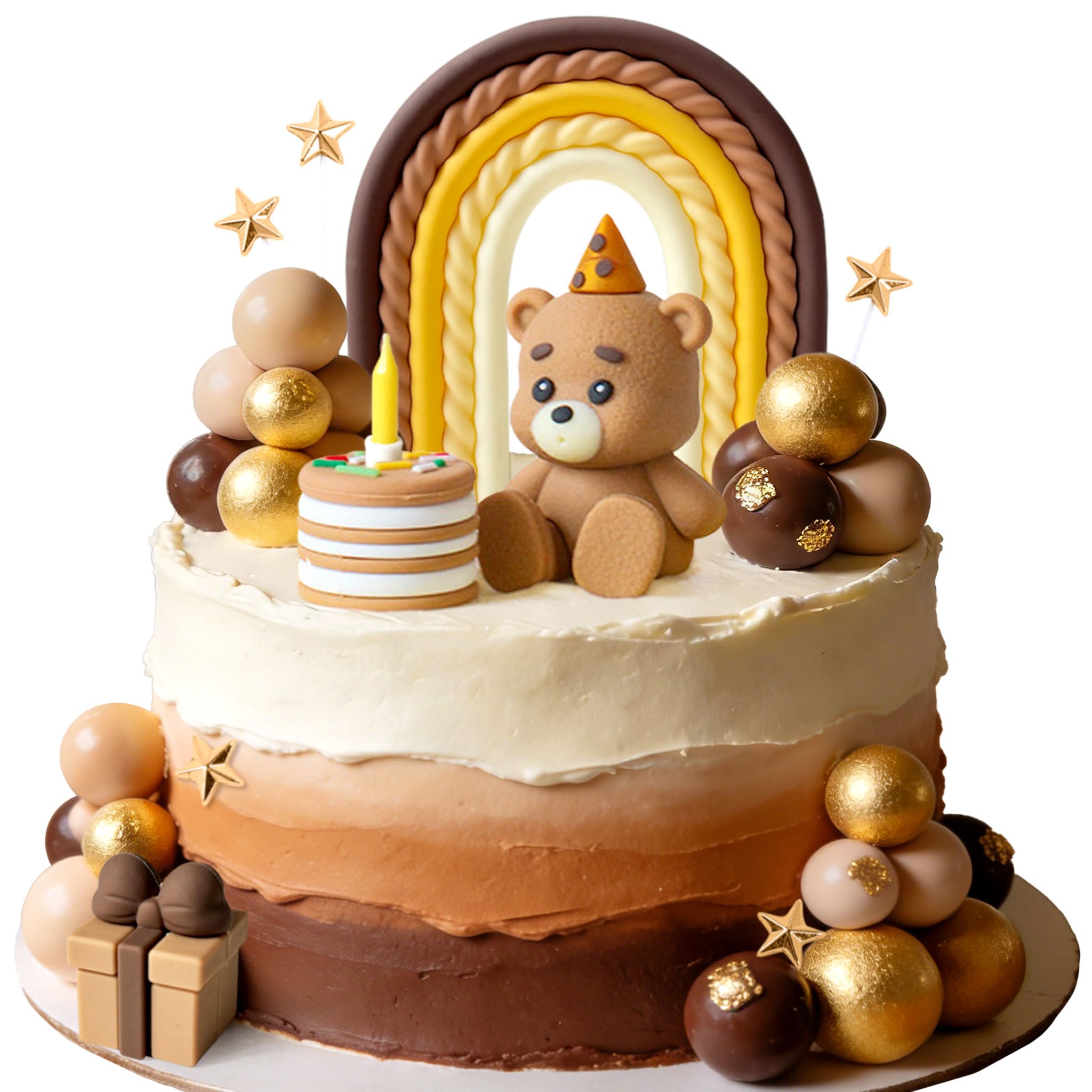 LaVenty Brown Bear Cake Decoration Beige Brown Balls Cake Topper Boho Cake Cake Decoration Baby Shower Birthday Cake Decoration — image 1