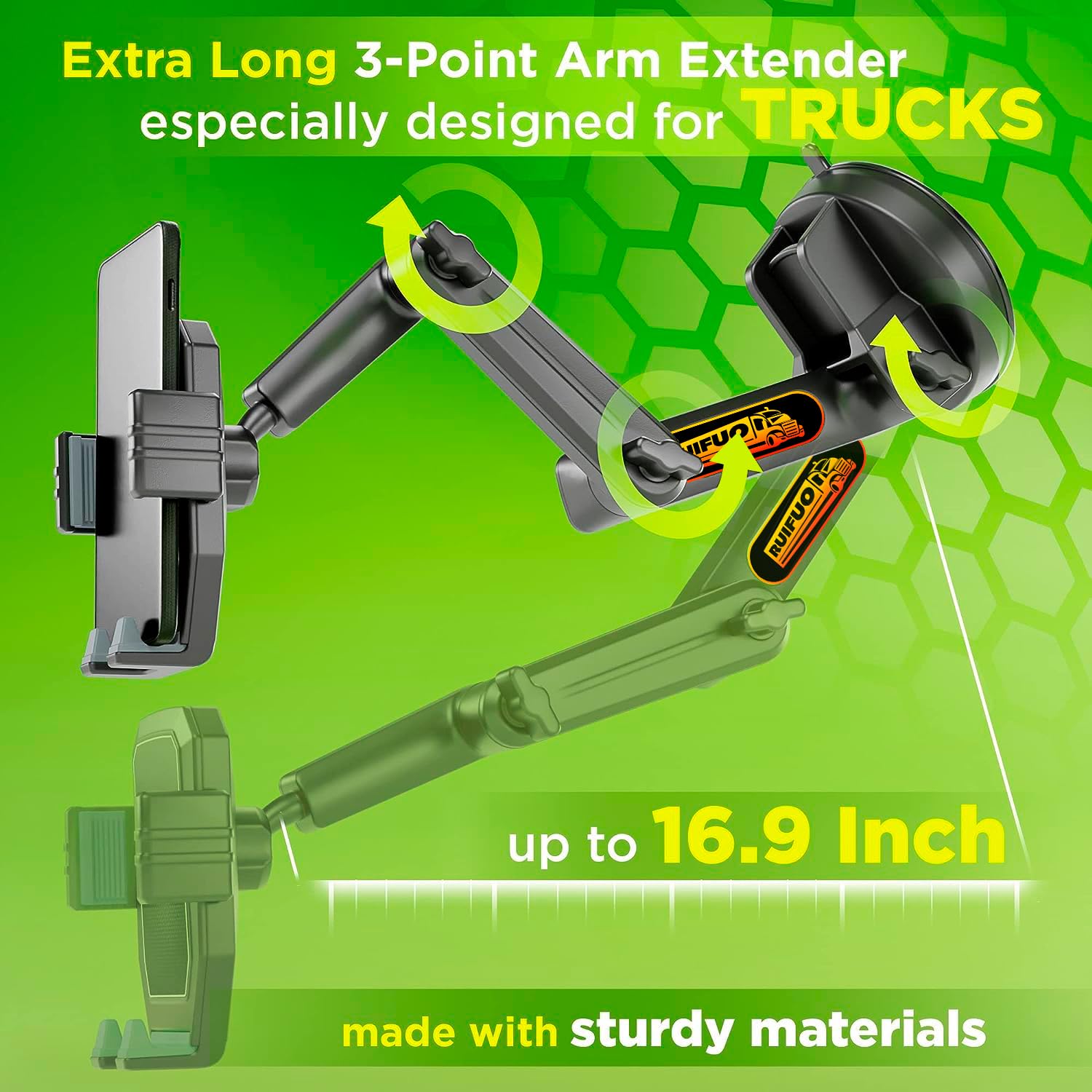 Handyhalterung LKW Man Handyhalterung Auto Handy halterung für LKW,Armaturenbrett Windschutzscheibe 16,9 Zoll langer Arm, Super Saugnapf & stabil, Kompatibel mit iPhone & Samsung (grün, Handyhalter) 6