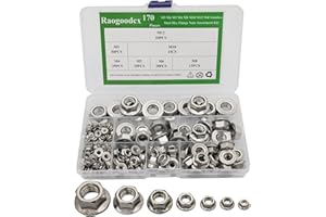 Raogoodcx 170Pcs M3 M4 M5 M6 M8 M10 M12 304 Stainless Steel Hex Flange Nuts Assortment Kit