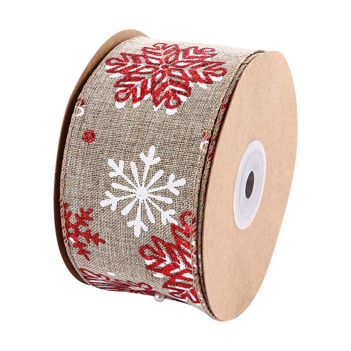 EXCEART Christmas Wired Ribbon 39In Wide Burlap Ribbon for Wrapping DIY Decorations Party Supplies Snowflake Design
