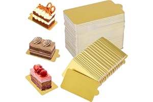 Abnaok Mini Cake Boards Golden Cardboard Mousse Cake Base 100PCS Cake Paper Board Dissert Plates Circle Patries Cardboard Cupcake Base Display Dessert Board Grease (Square Cake Base)