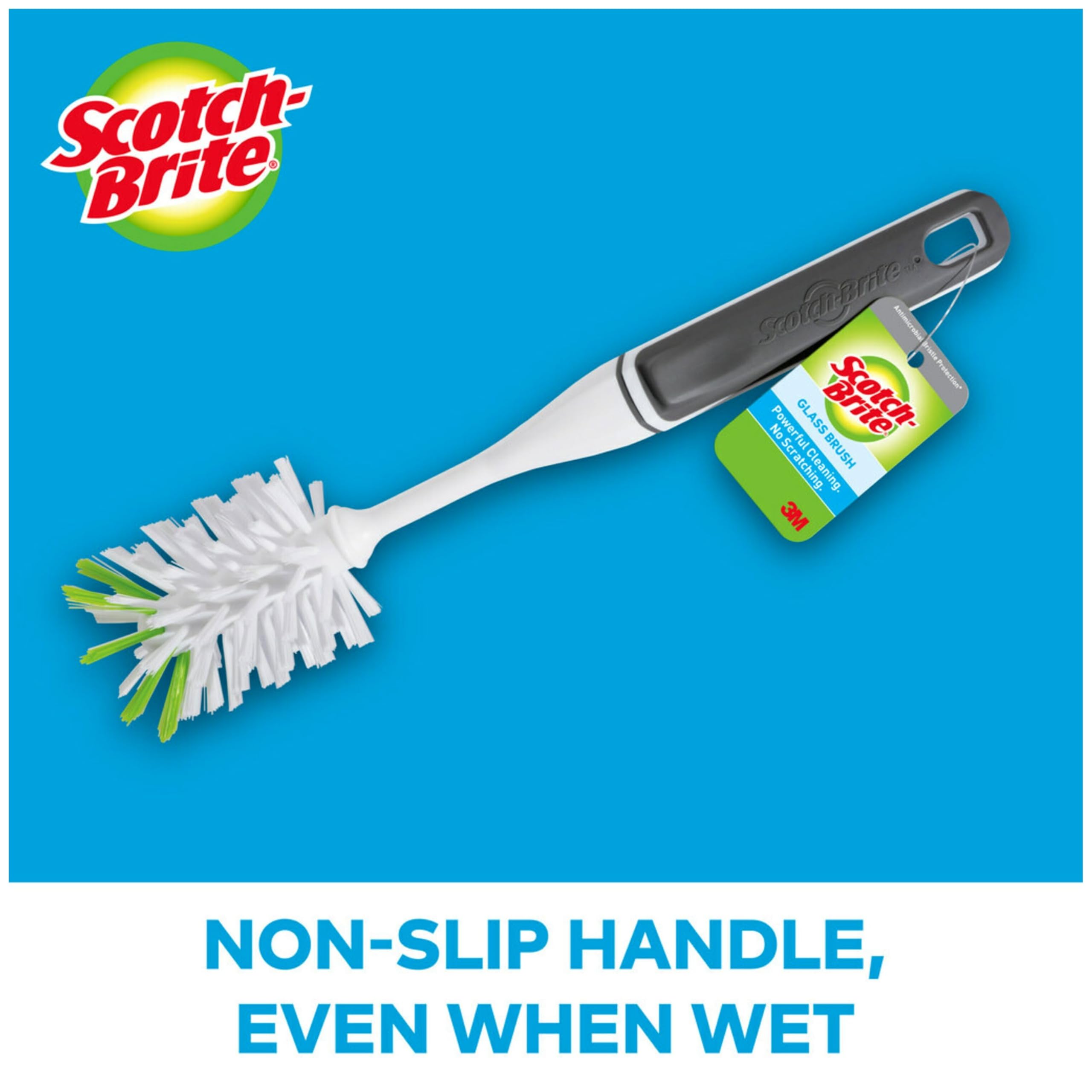 Scotch-Brite Glass and Water Bottle Brush, Long-Lasting, Safe on Glassware, Shaker Bottles, Food Processors, & More, Non-slip handle, Durable, Reusable, Clean in Top Rack of Your Dishwasher