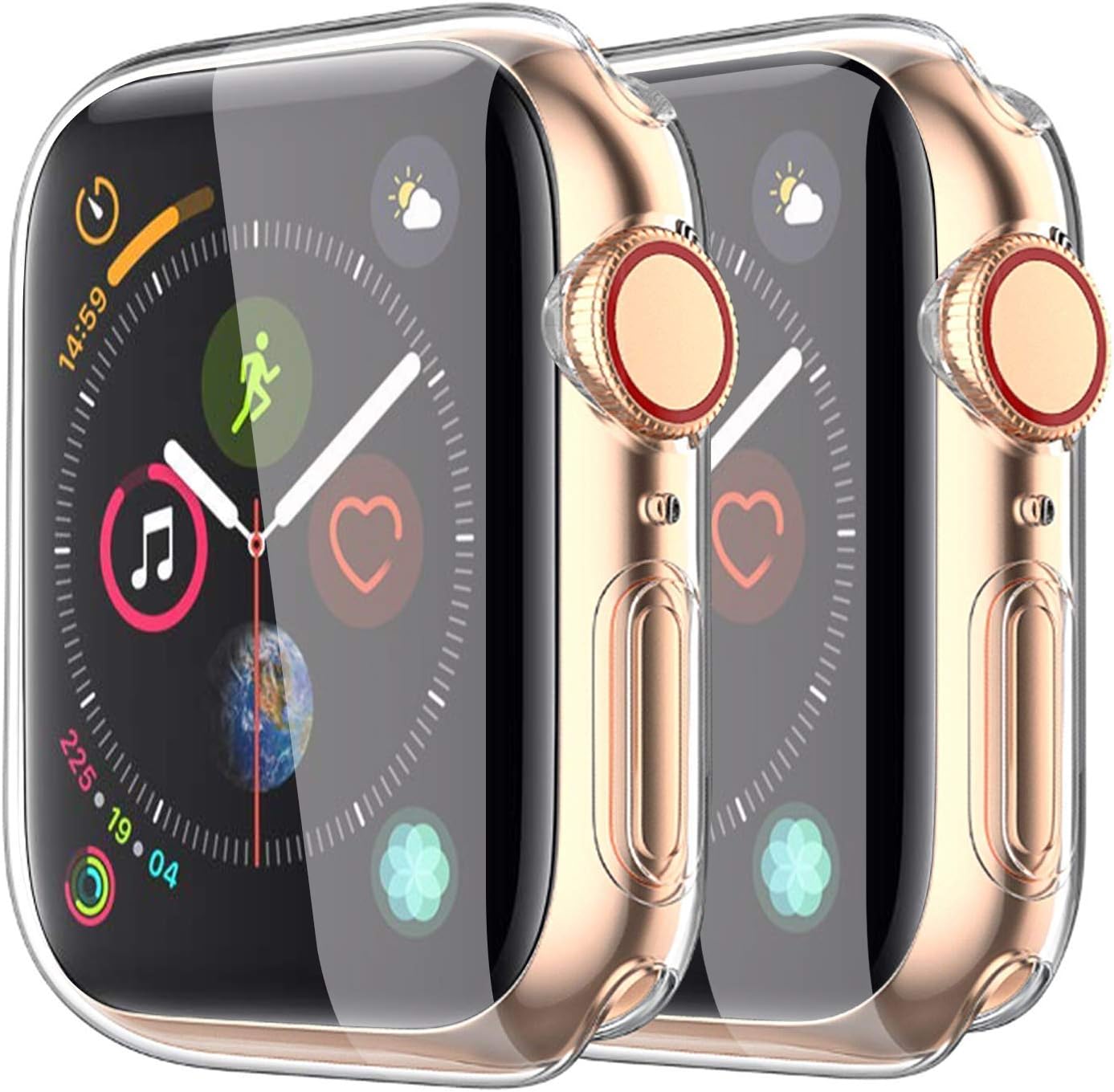 [2-Pack]CasRoie Clear Case for Apple Watch Series 5/6/SE 44mm with Built-in TPU Screen Protector All Around Protective Case High Definition Clear Ultra-Thin Cover for Apple iWatch 44mm Series 5,Clear