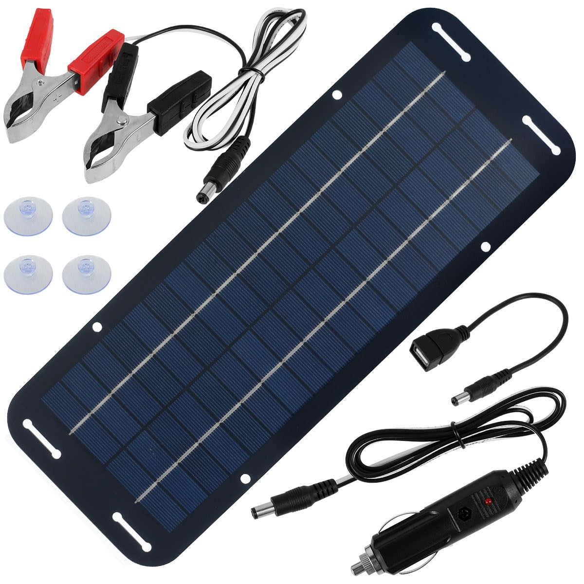 Photo 1 of 12V Solar Panel Kit, High-Efficiency IP65 Waterproof Trickle Charger with Suction Cups, Portable Solar Car Battery Charger for RV, Boat, Motorcycle, and Cars