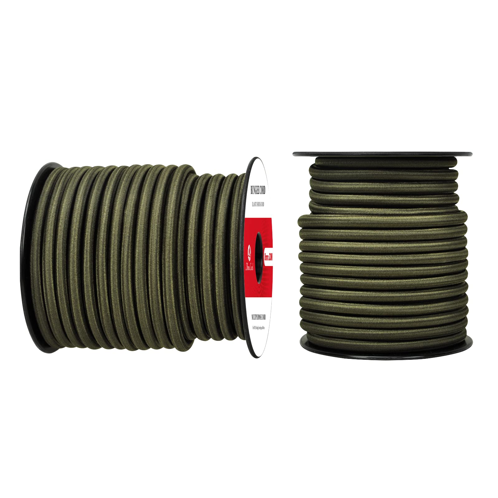 Abma Cord Bungee Cord 8mm 20M Elastic Shock Cord 100% Stretch Elastic Bungee Rope for Tarpaulin, Trailer, Backpack, Tent Pole, Kayak - Army Green — image 1