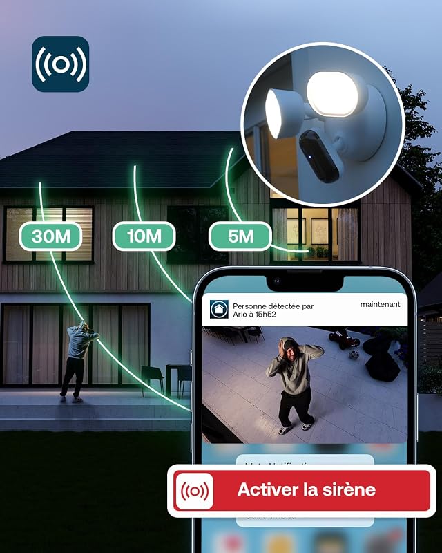 Floodlight 2, Caméra de Surveillance WiFi 2K HDR, 1 Caméra