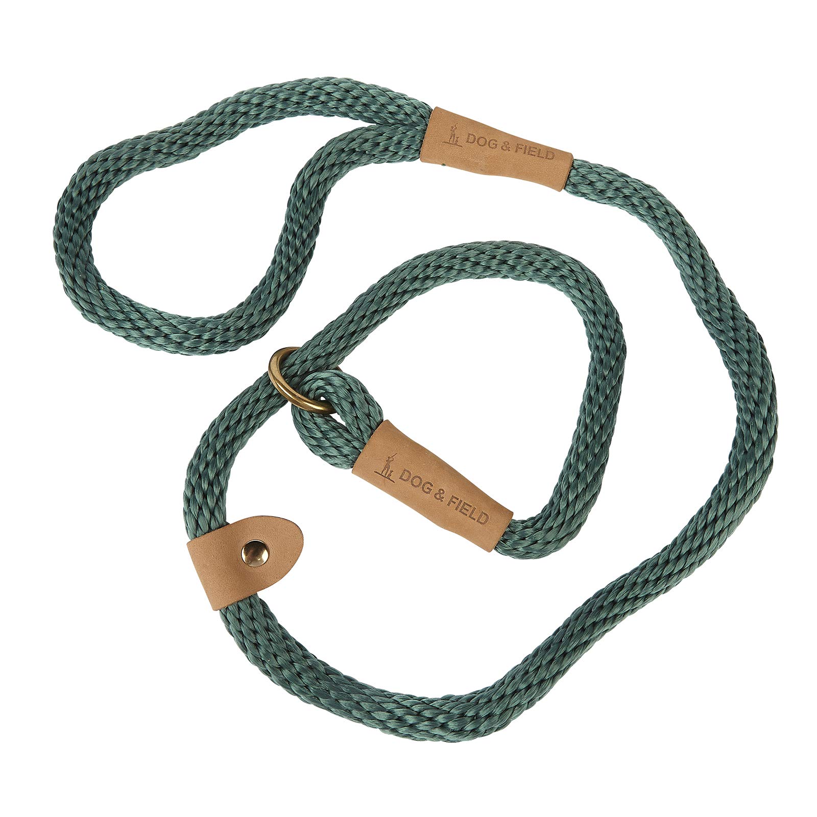 Dog & Field Lux Woven Slip Lead - Hunter. 1.2m Slip Lead For Dogs, Soft Braided Rope Dog Lead With Brass Fittings & Leather Bindings. Training Lead For Dogs, No Collar Or Harness Needed, One Size