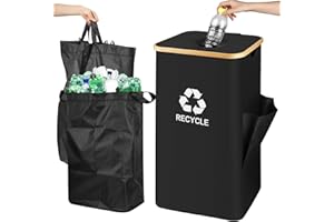 Mlijzard Recycling Bin Organizer with Lid & 2 Reusable Bags,Large 26 Gallon Oxford Cloth Recycle Bin for Kitchen Home Office 