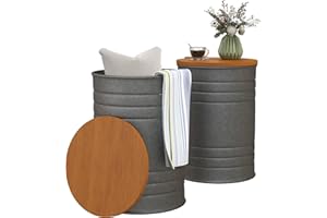 HOMCOM Nesting Tables, Side Table Set of 2, Round Coffee Table with Removable Wood Lid, Metal Frame and Hidden Space, Industr