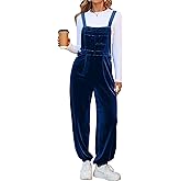 Simplee Womens Velvet Overalls Dressy Casual Loose Fit Sleeveless Adjustable Straps Bib Overall Jumpsuit Fall Outfits