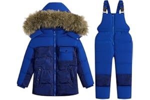 JiAmy Kids 2 Piece Snowsuit Set Girl Winter Hooded Puffer Jacket & Snow Bib Pants Boy Ski Suits Ultralight Outfit