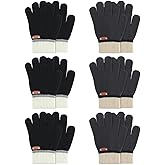 DAQING 6 Pairs of Kids Gloves Knitted Wool Gloves Children Full Fingers Stretchy Warm Mittens for Boys Girls