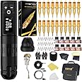 Ambition Soldier Tattoo Machine Kit Complete Rotary Wireless Tattoo Pen Gun Kit with 20pcs Glory Tattoo Cartridge Needles Practice Skin Supplies for Beginners & Professional Artists, Black