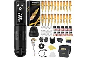 Ambition Soldier Tattoo Machine Kit Complete Rotary Wireless Tattoo Pen Gun Kit with 20pcs Glory Tattoo Cartridge Needles Practice Skin Supplies for Beginners & Professional Artists, Black