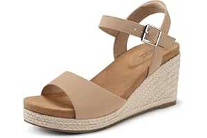 SHIBEVER Women's Wedge Platform Sandals: Espadrille Dressy Comfortable Summer Open Toe Ankle Strap Buckle Women Sandal