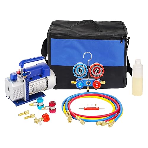 3CFM 1/4HP Single Stage Vacuum Pump and 3-Way Manifold Gauge Set