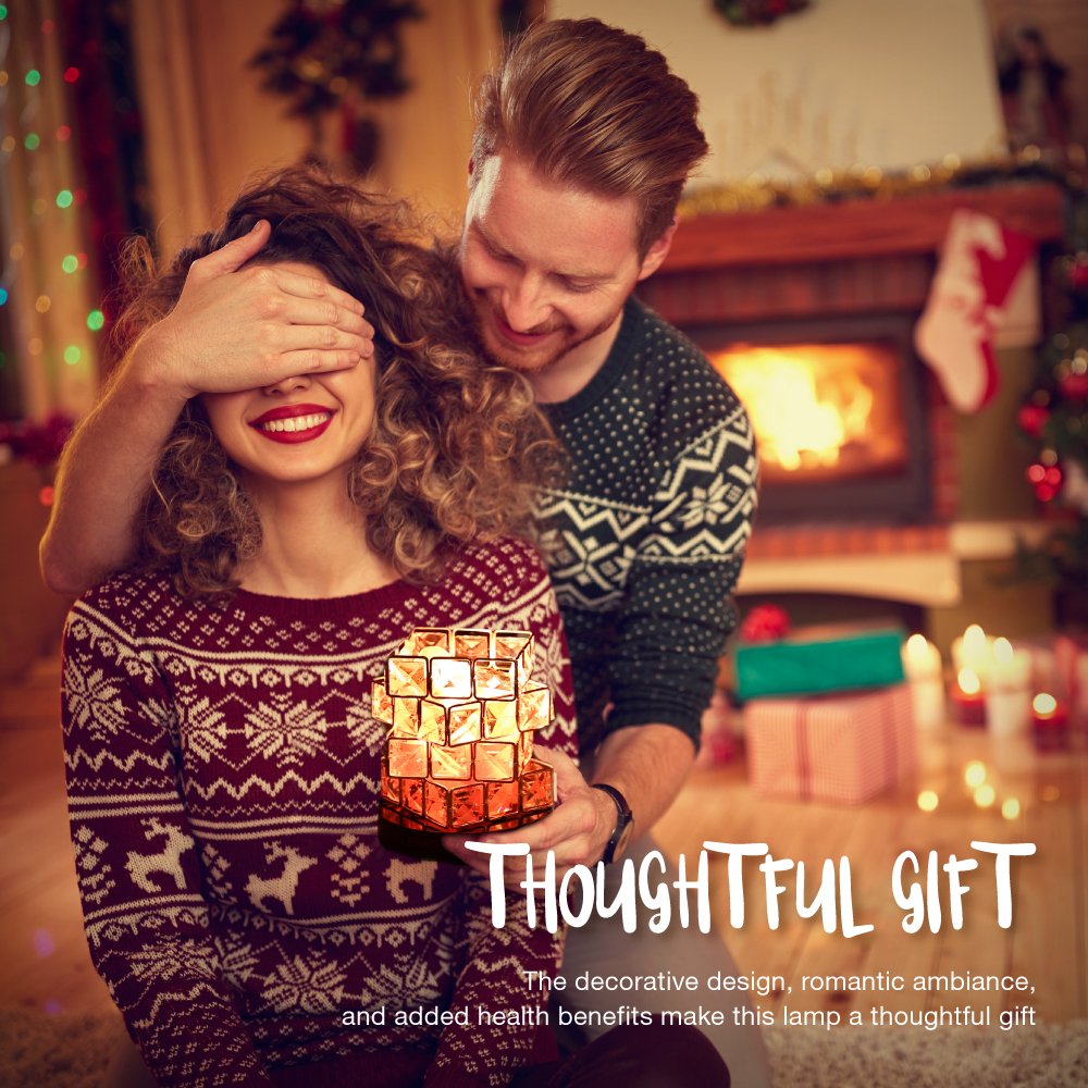 Plemo Himalayan Salt Lamp, Hand Carved Natural Amber Crystal Rock, Brightness Dimmable Control and Luxury Gift Box, 2 Bulbs