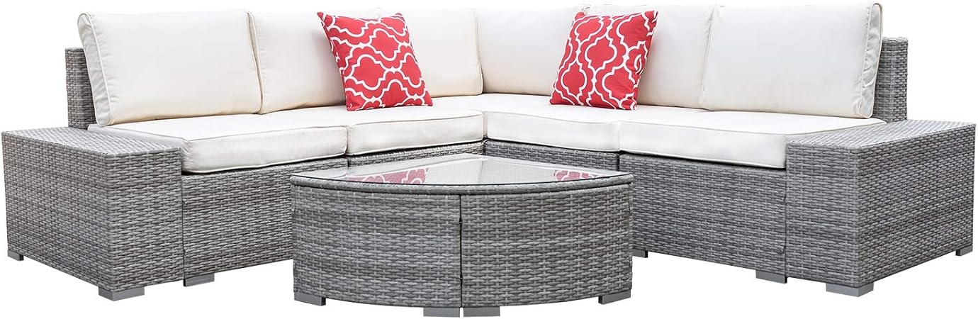 Amazon Com Go Light 6 Pieces Patio Conversation Sets With Table Wide Armrest Beige Waterproof Comfortable Cushions All Weather Rattan Wicker Sectional Sofa Set 6 Pcs Outdoor Patio Furniture Set Gray Wicker Garden Outdoor