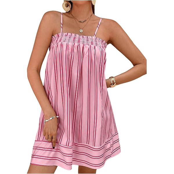 MakeMeChic Women's Striped Spaghetti Strap Bodycon Mini Dress - Y2K Sleeveless Cami Dress