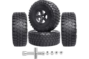 GoHobby 4.72 inches 120mm RC Short Course Tires and Wheels 12mm Hex for 1/10 Traxxas Slash 2WD Slash 4x4 Losi SCT Redcat Blackout SC, Set of 4 (Type 2)