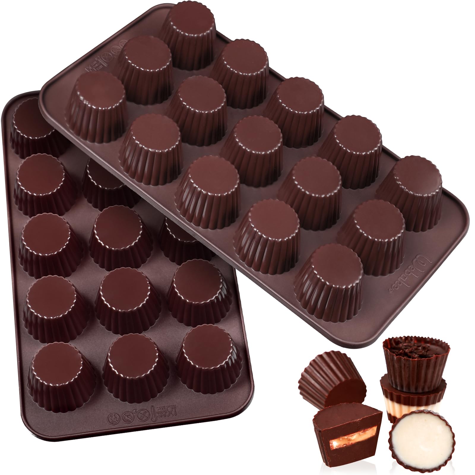Webake Chocolate Moulds Silicone Peanut Butter Cup Mould 2 Pcs for Snack Size Peanut Butter Cup, Chocolate, Keto Fat Bomb