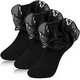 Mozeat Lens 3 Pairs Girls Ruffle Cute Socks Double Lace Frilly Dress Socks Princess Dress Cotton Socks for Toddler Little Girl, Black