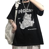 Women's Goth T-Shirt Summer Graphic Harajuku Gothic Creepy Cat Print Novelty Short Sleeve Top