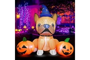 Raymall 5FT Halloween Inflatables Dog, Halloween Inflatable Frenchie Dog with Pumpkin Blow Ups Yard Decorations Outdoor with LED Light, Blow Up French Bulldog (A-5FT French Bulldog Pumpkin)