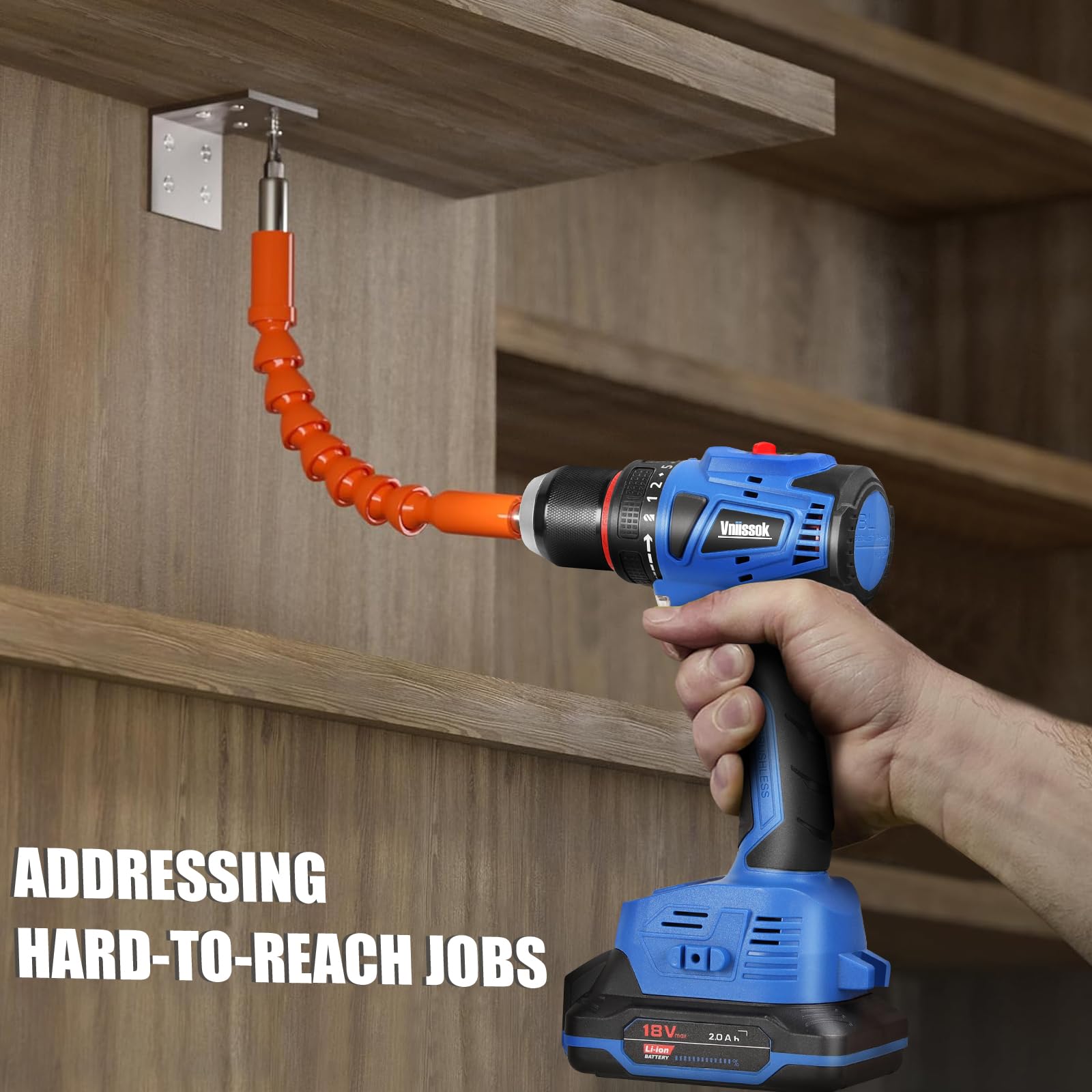 Vniissok Cordless Drill Set,18V Brushless Power impach driver with Battery and Charger, 3/8