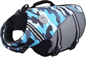 VIVAGLORY Sports Style Dog Life Jacket with Adjustable & Durable, Extra Flotation Swim Life Vest with Secure Fastening System for Small Dogs, Camo Blue