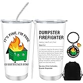 Keluna Funny Dumpster Fire Gifts - 20Oz Stainless Steel Dumpster Fire Tumbler and Keychain, Funny Office Desk Accessories, Positive Emotional Support Gifts for Coworker, Employee Appreciation