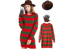 eforpretty Halloween Costume for Women Knitted Sweater Dress with Brown Hat and Leather Glove Set