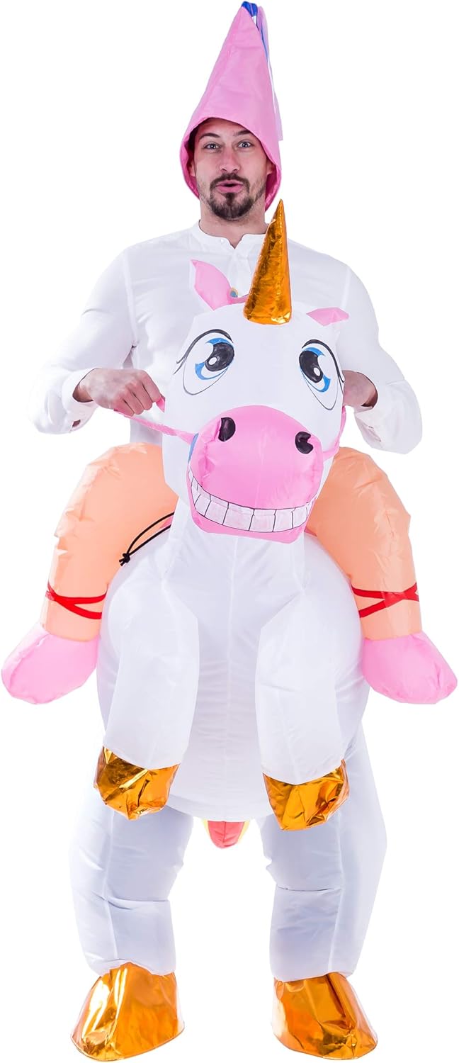 Spooktacular Creations Inflatable Costume Unicorn Riding a Unicorn Air Blow-up Deluxe Halloween Costume - Adult Size: Clothing
