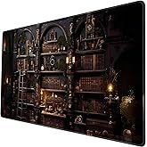 Black Vintage Gothic Desk Mat Black Dark Academia Desk Pad Medieval Bookshelf Large Flower Mouse Pad XXL Plant Mousepad Extended Laptop Computer Keyboard Mat Office Desk Decor 31.5x15.8 in