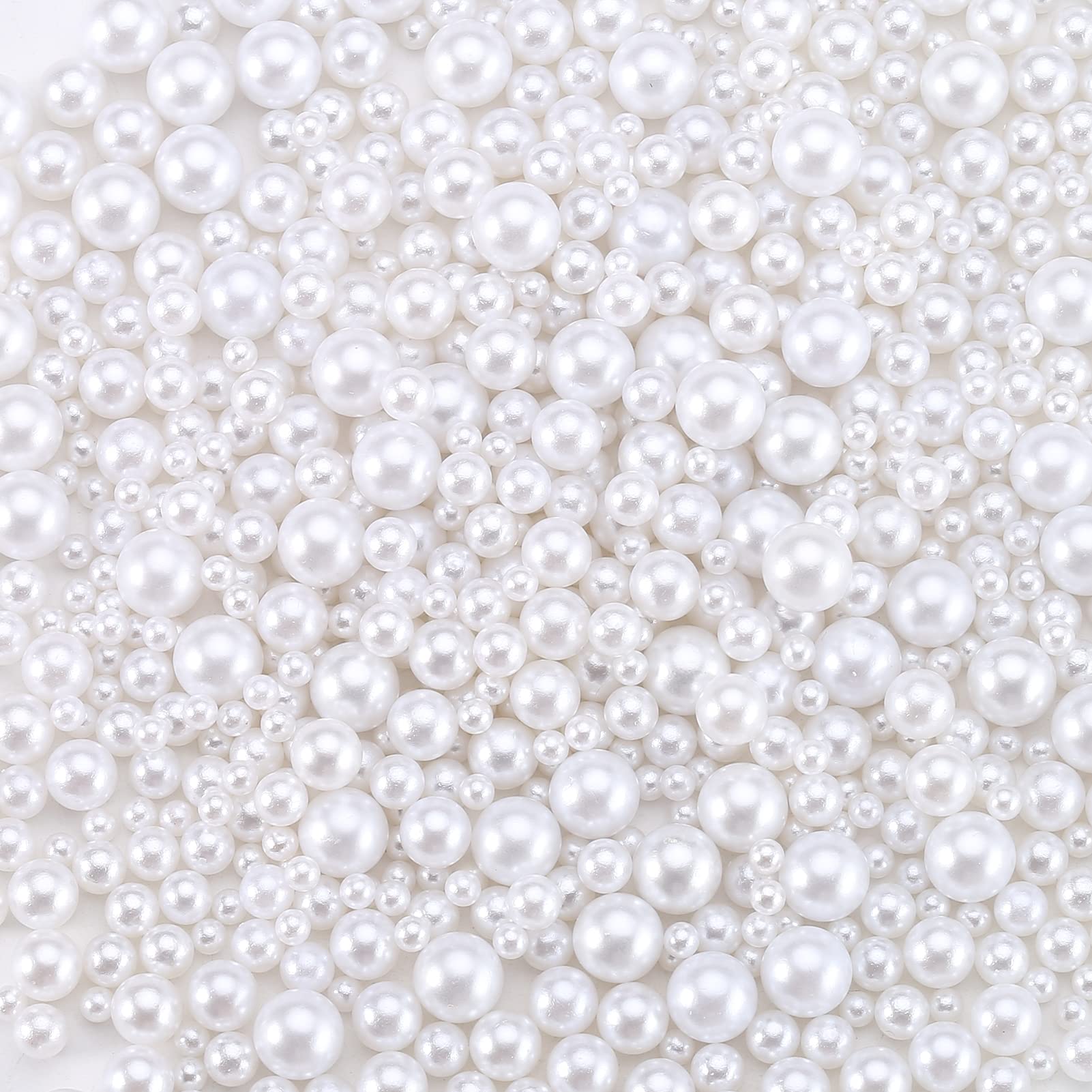 HERZWILD White Faux Fake Pearls Beads, 1500pcs 4 Sizes White Pearl Beads with No Holes for Vase Fillers, Nail Art, Makeup, Jewelry Making, Party, Home Decoration and Wedding. โ image 1