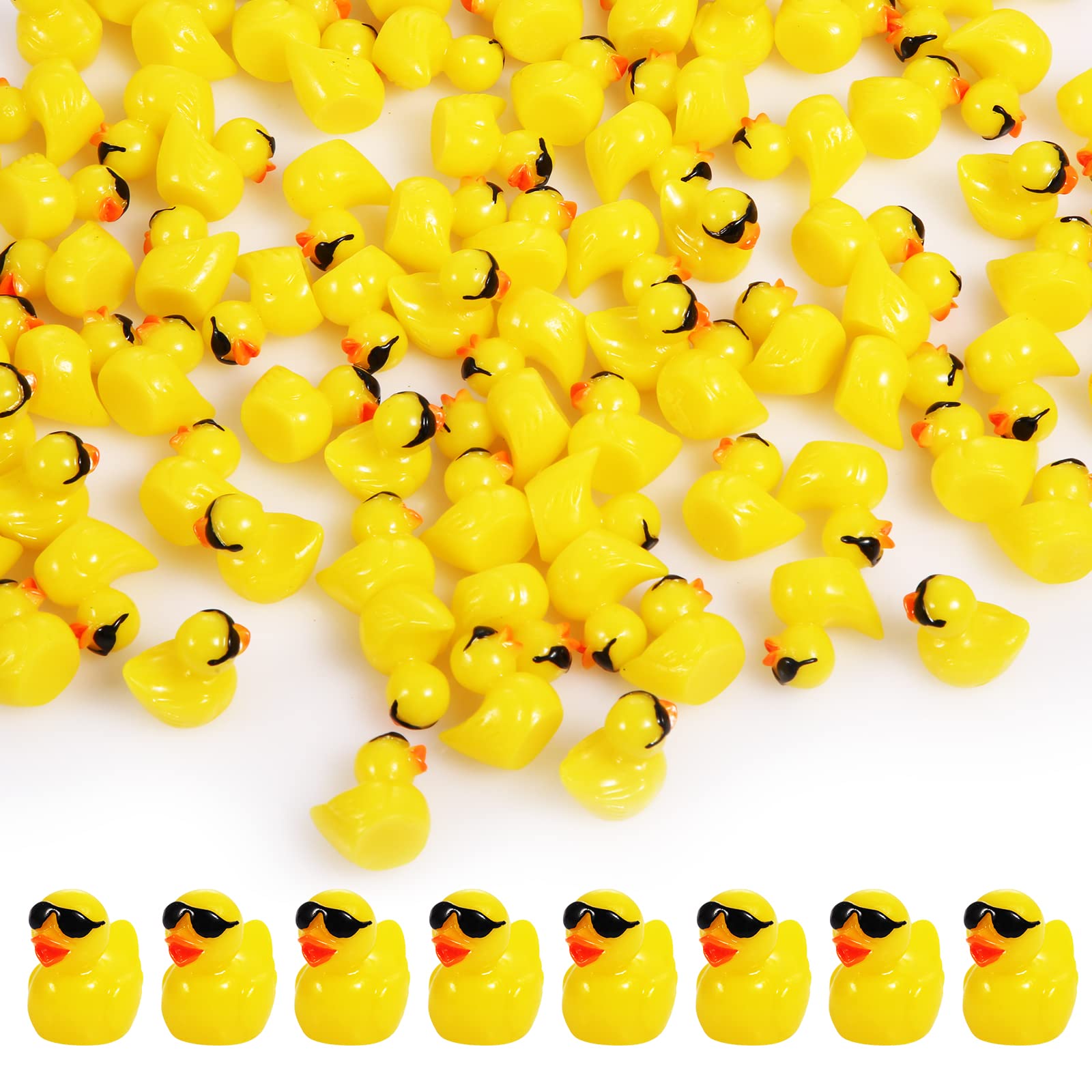 KINBOM 100PCS Mini Resin Duck, Cute Tiny Resin Ducks with Sunglasses Miniature Ducks for Crafts Duck Resin Figures for Garden Aquarium School Dollhouse Potted Decorations (Yellow) (A29097)
