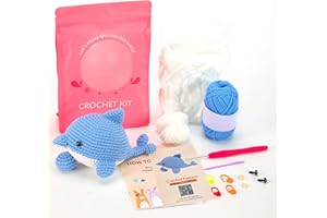 VIVIDOX Dolphin Crochet Kit for Beginners Adults Kids with Easy Yarn 4.3in Tall Animal Crocheting Starter Set with Step-by-Step Video Tutorial, Learn to DIY Cute Knitting Kit with Complete Tools(Blue)