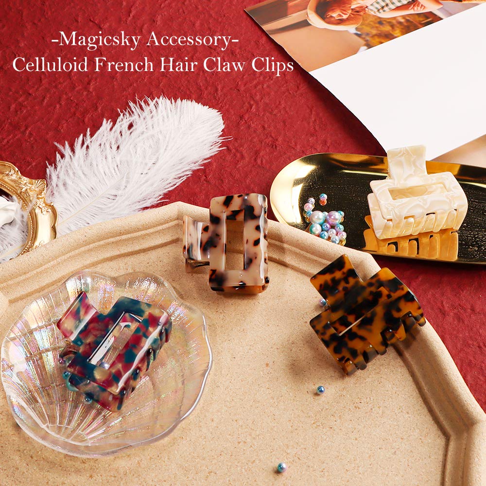 MagicSky 4PCS Hair Claw Clips, Acrylic Hair Banana Barrettes, Celluloid French Butterfly Jaw Clips, Tortoise Shell Grip Pin Teeth Clamp -Leopard print Stylish Hair Accessories for Women Girls : Beauty