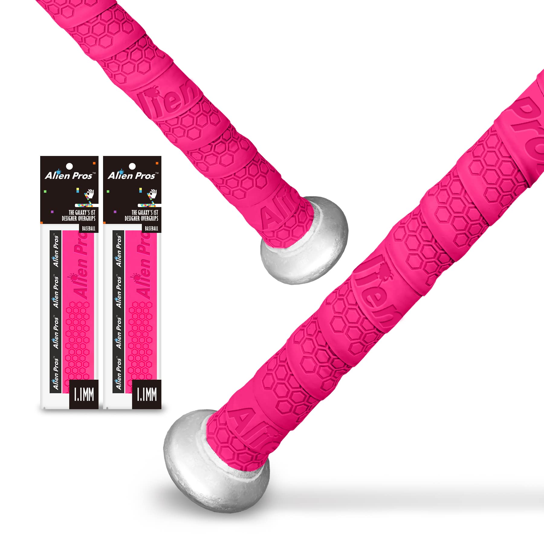 Alien Pro Bat Grip Tape for Baseball - 1.1 mm Precut & Pro Feel - Replacement - Wrap Your Bat for an Epic Home Run (2 Grips, Pink)