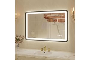 24x36 Inch Black Frame LED Bathroom Mirror with Lights, Dimmable Smart Lighted Bathroom Mirror, Anti-Fog, 3 Colors, Frontlit 